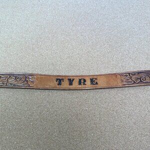 Vintage Leather Tooled Floral Tyre Name Belt Size 36 Brown Western Cowboy